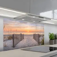 KitchenYeah Spatscherm 120x60 cm - Zelfklevende achterwand Zonsondergang - Strand - Zand - Keuken muurbeschermer - Spatwand fornuis