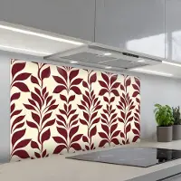 KitchenYeah Spatscherm 120x60 cm - Zelfklevende achterwand Abstract - Bladeren - Burgundy - Keuken muurbeschermer - Spatwand fornuis