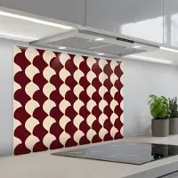 KitchenYeah Spatscherm 90x70 cm - Zelfklevende achterwand Rood - Tegelpatroon - Crème - Keuken muurbeschermer - Spatwand fornuis