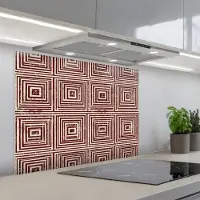 KitchenYeah Spatscherm 90x70 cm - Zelfklevende achterwand Geometrisch - Patroon - Rood - Keuken muurbeschermer - Spatwand fornuis