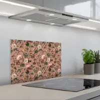 KitchenYeah Spatscherm 60x40 cm - Zelfklevende achterwand Bloemen - Klassiek - Roze - Keuken muurbeschermer - Spatwand fornuis