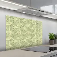 KitchenYeah Spatscherm 100x65 cm - Zelfklevende achterwand Palmwoud - Tropisch - Groen - Keuken muurbeschermer - Spatwand fornuis