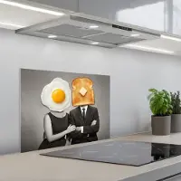 KitchenYeah Spatscherm 60x45 cm - Zelfklevende achterwand Ontbijt - Koppel - Ei - Brood - Keuken muurbeschermer - Spatwand fornuis