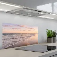 KitchenYeah Spatscherm 90x45 cm - Zelfklevende achterwand Strand - Branding - Wolken - Keuken muurbeschermer - Spatwand fornuis