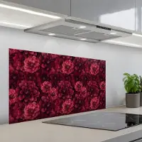 KitchenYeah Spatscherm 100x50 cm - Zelfklevende achterwand Dahlias - Bloemen - Rood - Keuken muurbeschermer - Spatwand fornuis