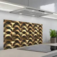 KitchenYeah Spatscherm 100x50 cm - Zelfklevende achterwand Schubben - Structuur - Goud - Keuken muurbeschermer - Spatwand fornuis