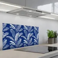 KitchenYeah Spatscherm 80x40 cm - Zelfklevende achterwand Blad - Palm - Blauw - Keuken muurbeschermer - Spatwand fornuis