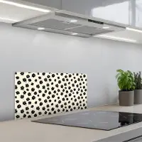 KitchenYeah Spatscherm 70x30 cm - Zelfklevende achterwand Madeliefjes - Grafisch - Zwart - Beige - Keuken muurbeschermer - Spatwand fornuis