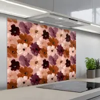 KitchenYeah Spatscherm 100x75 cm - Zelfklevende achterwand Bloemen - Abstract - Aardetinten - Keuken muurbeschermer - Spatwand fornuis
