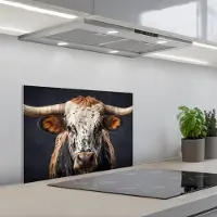 KitchenYeah Spatscherm 60x40 cm - Zelfklevende achterwand Stier - Kleurrijk - Hoorns - Keuken muurbeschermer - Spatwand fornuis