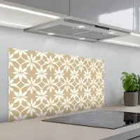 KitchenYeah Spatscherm 100x50 cm - Zelfklevende achterwand Bloemen - Patroon - Beige - Keuken muurbeschermer - Spatwand fornuis