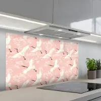 KitchenYeah Spatscherm 120x60 cm - Zelfklevende achterwand Kraanvogels - Bloesem - Roze - Keuken muurbeschermer - Spatwand fornuis