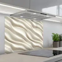KitchenYeah Spatscherm 80x60 cm - Zelfklevende achterwand Diagonaal - Golven - Crème - Keuken muurbeschermer - Spatwand fornuis