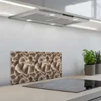 KitchenYeah Spatscherm 60x30 cm - Zelfklevende achterwand Waaiervorm - Beige - Vezel textuur - Keuken muurbeschermer - Spatwand fornuis