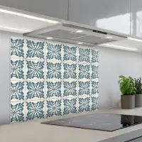KitchenYeah Spatscherm 90x70 cm - Zelfklevende achterwand Dessin - Tegel - Blauw - Keuken muurbeschermer - Spatwand fornuis