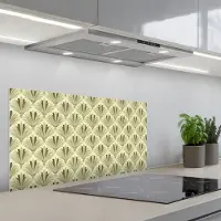 KitchenYeah Spatscherm 80x40 cm - Zelfklevende achterwand Klassiek - Waaier - Groen - Keuken muurbeschermer - Spatwand fornuis