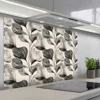 KitchenYeah Spatscherm 120x80 cm - Zelfklevende achterwand Botanisch - Bladeren - Zwart - Keuken muurbeschermer - Spatwand fornuis