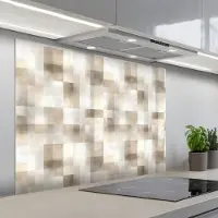 KitchenYeah Spatscherm 100x75 cm - Zelfklevende achterwand Textuur - Linnen - Beige - Keuken muurbeschermer - Spatwand fornuis