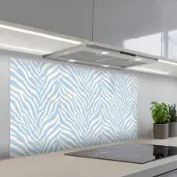 KitchenYeah Spatscherm 120x60 cm - Zelfklevende achterwand Zebra - Motief - Blauw - Wit - Keuken muurbeschermer - Spatwand fornuis
