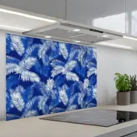 KitchenYeah Spatscherm 80x55 cm - Zelfklevende achterwand Palmblad - Patroon - Blauw - Keuken muurbeschermer - Spatwand fornuis