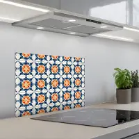 KitchenYeah Spatscherm 60x45 cm - Zelfklevende achterwand Traditioneel - Tegel - Oranje - Keuken muurbeschermer - Spatwand fornuis
