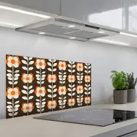 KitchenYeah Spatscherm 90x45 cm - Zelfklevende achterwand Bloemen - Retro - Bruin - Keuken muurbeschermer - Spatwand fornuis