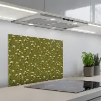 KitchenYeah Spatscherm 70x55 cm - Zelfklevende achterwand Landelijk - Bloemen - Groen - Keuken muurbeschermer - Spatwand fornuis