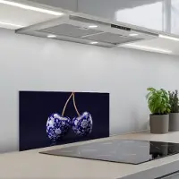 KitchenYeah Spatscherm 70x30 cm - Zelfklevende achterwand Porselein- Kersen - Delfts - Blauw - Keuken muurbeschermer - Spatwand fornuis