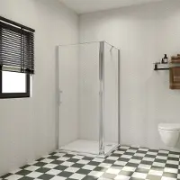AICA Douchecabine B:80xD:90xH:195cm, scharnierende deur met zijpanelen, 6mm transparant, gemakkelijk te reinigen gehard glas, stabilisatiestang 50cm, glanzend chromen profiel.