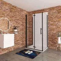AICA Douchecabine B:90xD:100xH:195cm, draaideur met zijpanelen, 6mm transparant, gemakkelijk te reinigen gehard glas, stabilisatiestang 70-120cm (verstelbaar), glanzend chromen profiel.
