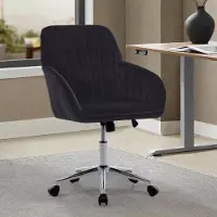 OKWISH Bureaustoel Verstelbaar - 360 Graden Draaibaar Met Ergonomische Rugleuning - Voor Kantoor En Slaapkamer - Fluweel - Zwart