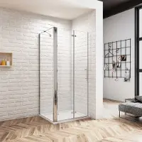AICA B:90xD:100xH:195 cm Douchecabine, draaideur + zijpanelen,6mm NANO EasyClean veiligheidsglas,45 cm Stabilisatiestang (inkortbaar), profiel van glanzend chroom.
