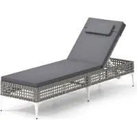 KOMFOTTEU Ligstoel met 6-traps verstelbare rugleuning, ligstoel van PE-rotan, met kussen en afneembare gevoerde hoofdsteunen, zonneligstoel voor zwembad, balkon, erf