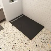 AICA 80x100x3cm zwart douchebak, rechthoek，gemaakt van een mengsel van natuursteen en hars, antislip, antibacterieel, met douchegoot rooster, verkrijgbaar in verschillende maten
