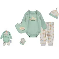 VBM babykleding - 5-delige set - rompertje-broekje-muts-kousjes-slabbetje - 0-3 maand