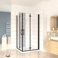 AICA 80x110x195cm Douchecabine Vierkant Hoekinstap Draaideur Antikalk Helder Glas Mat Zwart Profiel 6mm Veiligheidsglas Easy Clean