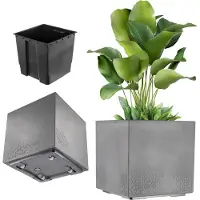 Kadax plantenbak op wielen, 39 x 40 cm, grote plastic bloempot met een moderne betonlook, vierkante bloempot voor terras en tuin (antraciet)