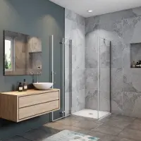 AICA Douchecabine met vouwdeur en vaste zijwand ,NANO EasyClean veiligheidsglas,B:76xD:100x185cm