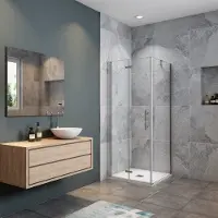 AICA Douchecabine met vouwdeur en vaste zijwand ,NANO EasyClean veiligheidsglas,B:80xD:80x185cm