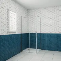 AICA B:80xD:80xH:195 cm Douchecabine, draaideur + zijpanelen,6mm NANO EasyClean veiligheidsglas,45 cm Stabilisatiestang (inkortbaar), profiel van glanzend chroom.