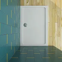 AICA 140x76x3cm witte douchebak, rechthoekige，gemaakt van een mengsel van natuursteen en hars, antislip, antibacterieel, met douchegoot rooster, verkrijgbaar in verschillende maten