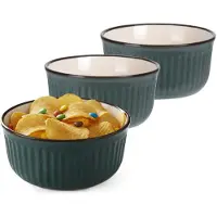 Excellent houseware Serveer/chips schaaltje Striped - 4x - donkergroen - 14 x 7 cm - keramiek - kommetjes - 500 ml