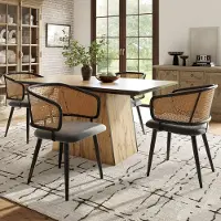 OKWISH Eetkamerstoel – Set Van 4 Met Rotan Rugleuning – Fluweel En Metaal – Modern – Grijs – Voor Eetkamer Woonkamer Of Café