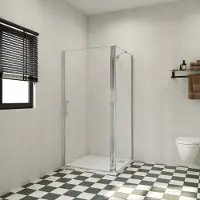 AICA Douchecabine B:90xD:100xH:195cm, draaideur met zijpanelen, 6 mm helder, gemakkelijk te reinigen gehard glas, stabilisatiestang 45cm, profiel glanzend chroom.