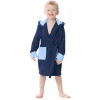 Ladeheid Kinderen Badjas met Capuchon - Wasmachine bestendig - Katoen - Badstof - LA-LA40-103-DG - Navyblau/Blau (D12/M9) - 122-128