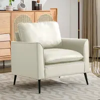 OKWISH Fauteuil - Slijtvast Kunstleer - Comfortabele Zit Met Hoofd En Lendenkussen - Voor Woonkamer Of Balkon - Wit