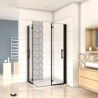 AICA 76x100x195cm Douchecabine Vierkant Hoekinstap Draaideur Antikalk Helder Glas Mat Zwart Profiel 6mm Veiligheidsglas Easy Clean