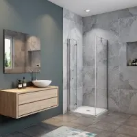AICA Douchecabine met vouwdeur en vaste zijwand ,NANO EasyClean veiligheidsglas,B:76xD:90x185cm