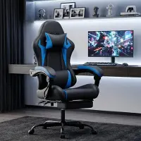 STILVORA Gamestoel - Ergonomisch - Verstelbare Rugleuning Met Hoofd En Lendesteun - Voor Gamen En Kantoor - PVC Zwart Blauw