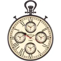 Baroque - Klok - Wereldklok 41 cm - Zwart - Rond - Staal/Aluminium - 41x30x6 - Aluminium